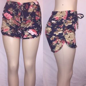 Black Floral Shorts